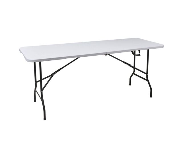 Well home mesa plegable 180x68x74cm pe blanco, estructura metálica negro mate, grosor 32mm