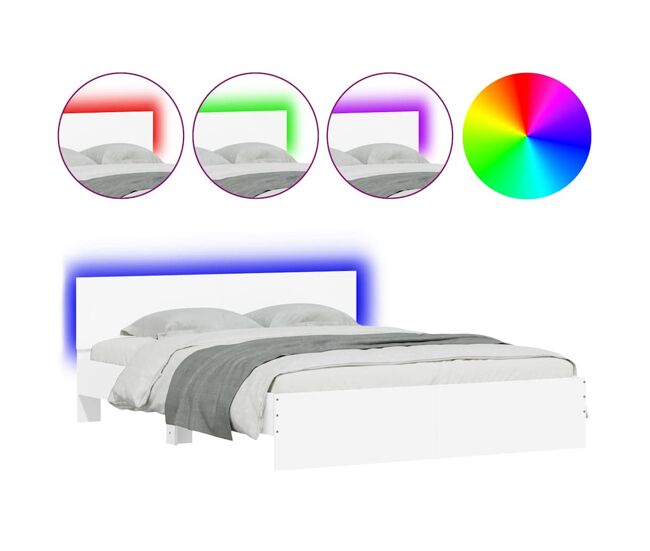 Estructura de cama doble matrimonial con cabecero y luces led blanco 150x200 cm