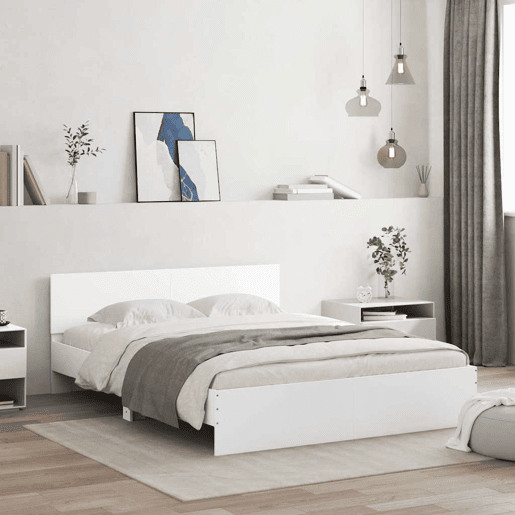Estrutura de Cama de casal para adultos c cabeceira e luzes LED 150x200 cm branco