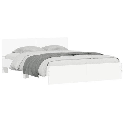 Estrutura de Cama de casal para adultos c cabeceira e luzes LED 150x200 cm branco