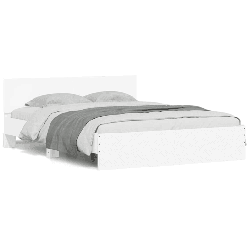 Estrutura de Cama de casal para adultos c cabeceira e luzes LED 150x200 cm branco