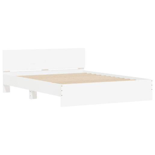 Estrutura de Cama de casal para adultos c cabeceira e luzes LED 150x200 cm branco