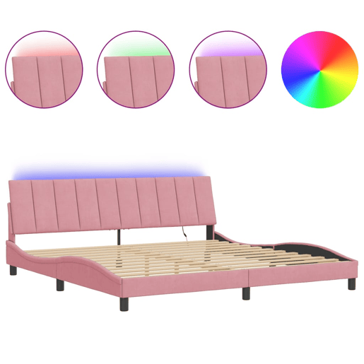 Estrutura de cama de casal moderno com LED - 200x200 cm veludo rosa