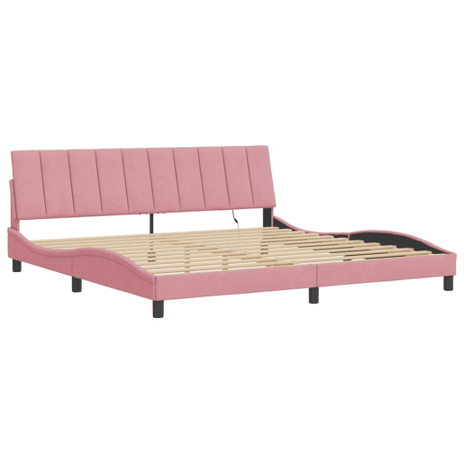 Estrutura de cama de casal moderno com LED - 200x200 cm veludo rosa