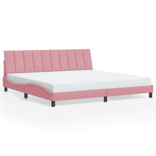 Estrutura de cama de casal moderno com LED - 200x200 cm veludo rosa