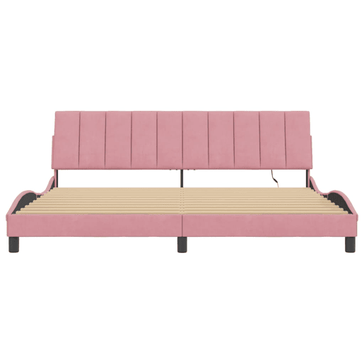 Estrutura de cama de casal moderno com LED - 200x200 cm veludo rosa