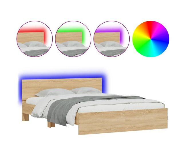 Estructura de cama matrimonial moderno con cabecero y luces led roble sonoma 150x200 cm