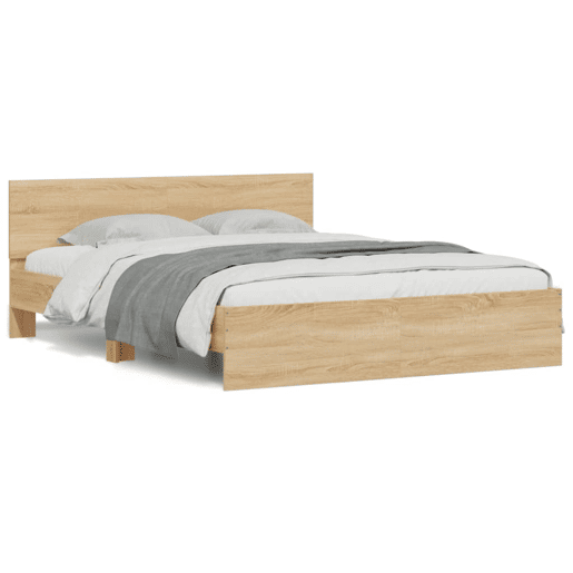 Estrutura Cama de casal simple c cabeceiraluzes LED 150x200cm carvalho sonoma