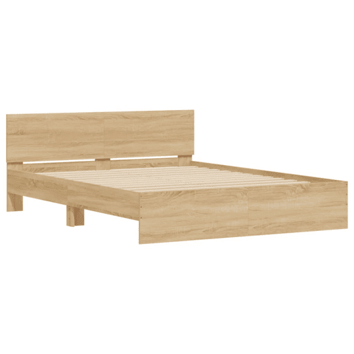 Estrutura Cama de casal simple c cabeceiraluzes LED 150x200cm carvalho sonoma