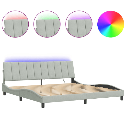 Estrutura de cama de casal moderno com LED - 200x200 cm veludo cinzento-claro