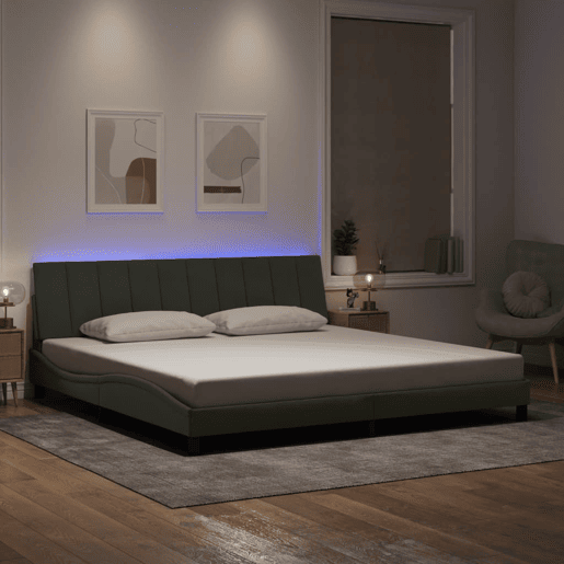 Estrutura de cama de casal moderno com LED - 200x200 cm veludo cinzento-claro