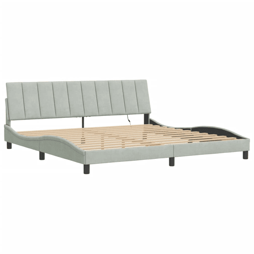 Estrutura de cama de casal moderno com LED - 200x200 cm veludo cinzento-claro