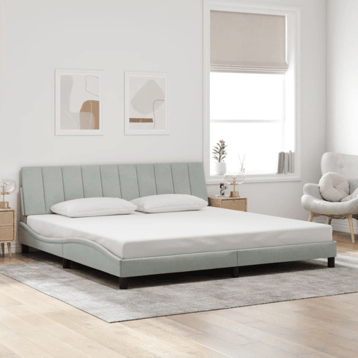 Estrutura de cama de casal moderno com LED - 200x200 cm veludo cinzento-claro