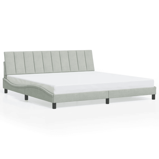 Estrutura de cama de casal moderno com LED - 200x200 cm veludo cinzento-claro