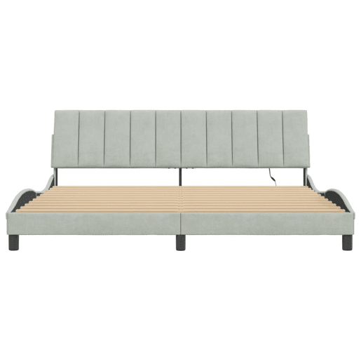 Estrutura de cama de casal moderno com LED - 200x200 cm veludo cinzento-claro