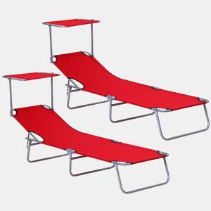 Outsunny Conjunto de 2 Espreguiçadeiras Dobrável de Jardim Reclináveis com Toldo Desmontável Ângulo Regulável e Encosto Ajustável em 4 Níveis 187x58x36 cm Vermelho