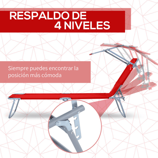 Outsunny Conjunto de 2 Espreguiçadeiras Dobrável de Jardim Reclináveis com Toldo Desmontável Ângulo Regulável e Encosto Ajustável em 4 Níveis 187x58x36 cm Vermelho