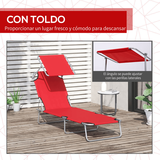 Outsunny Conjunto de 2 Espreguiçadeiras Dobrável de Jardim Reclináveis com Toldo Desmontável Ângulo Regulável e Encosto Ajustável em 4 Níveis 187x58x36 cm Vermelho