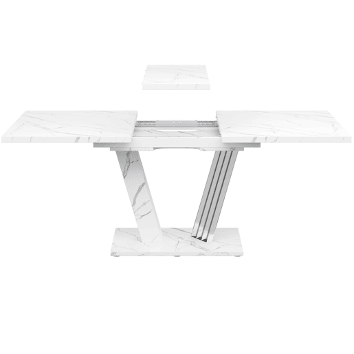 Conjunto de sala de jantar de 5 peças 120(160)x80x76 cm - Mesa extensível com 4 cadeiras de couro sintético cinza - Branco Conjunto de sala de jantar de 5 peças 120(160)x80x76 cm - Mesa extensível com 4 cadeiras de couro sintético cinza - Branco