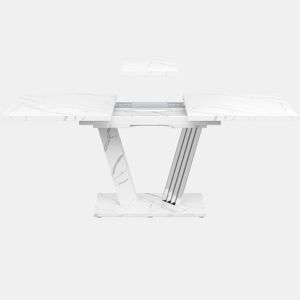 Conjunto de sala de jantar de 5 peças 120(160)x80x76 cm - Mesa extensível com 4 cadeiras de couro sintético cinza - Branco