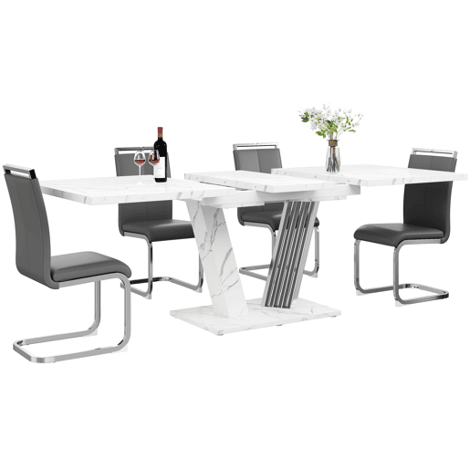 Conjunto de sala de jantar de 5 peças 120(160)x80x76 cm - Mesa extensível com 4 cadeiras de couro sintético cinza - Branco Conjunto de sala de jantar de 5 peças 120(160)x80x76 cm - Mesa extensível com 4 cadeiras de couro sintético cinza - Branco