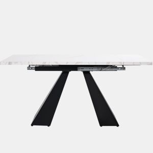 Conjunto de sala de jantar de 5 peças - Mesa extensível em mármore (para 4 pessoas) - Cadeiras em veludo cinza - Branco