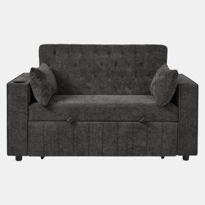 Sofá-cama multifuncional de 3 lugares - com arrumação, função cama, porta-copos, USB e almofadas - Cinza
