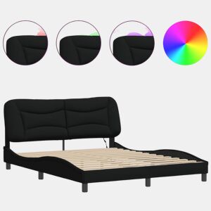 Estrutura de Cama de casal moderno com LED - 160x200 cm tecido preto