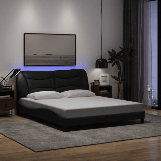 Estrutura de Cama de casal moderno com LED - 160x200 cm tecido preto