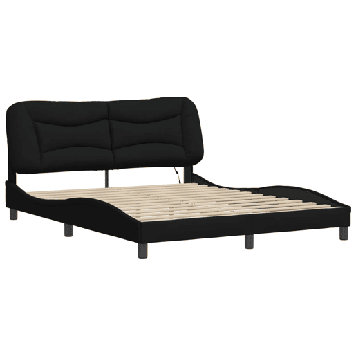Estrutura de Cama de casal moderno com LED - 160x200 cm tecido preto
