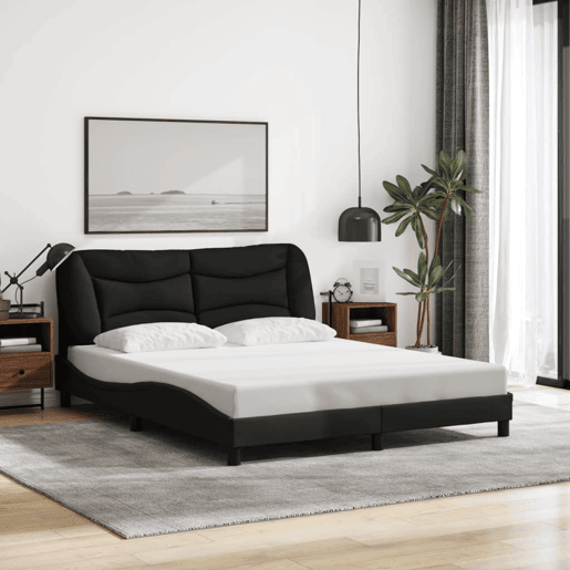Estrutura de Cama de casal moderno com LED - 160x200 cm tecido preto