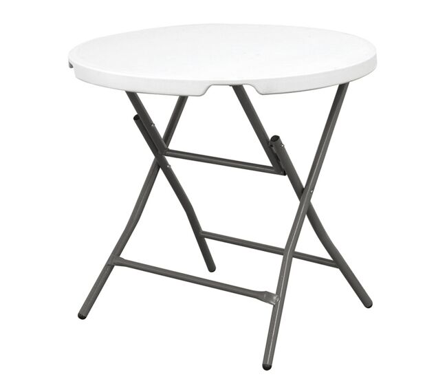 Mesa de cóctel plegable 80 x 80 x 74 cm, sistema compacto de plegado de patas y asa para su desplazamiento