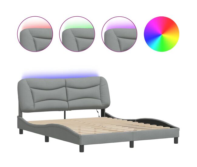 Estructura de cama doble matrimonial con led - gris claro 160x200 cm