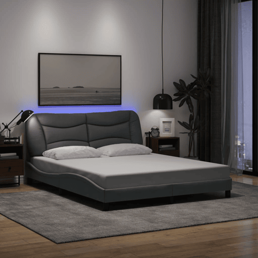 Estrutura de Cama de casal moderno com LED - 160x200 cm tecido