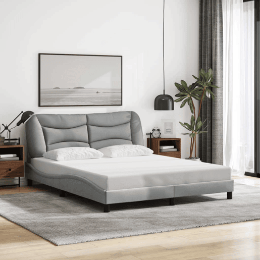 Estrutura de Cama de casal moderno com LED - 160x200 cm tecido