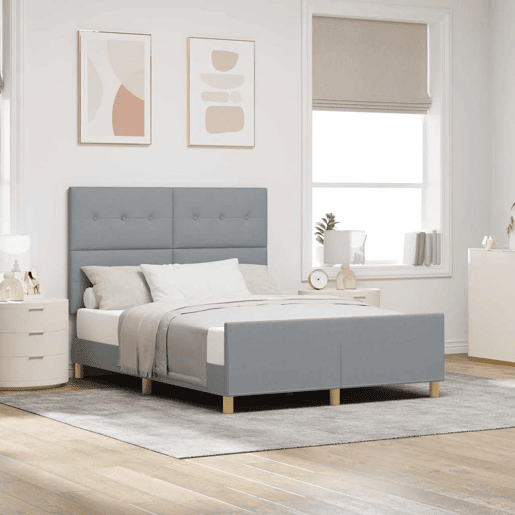Estrutura da Cama de casal simple Cinzento-claro 160 x 200 cm tecido Estrutura da Cama de casal simple Cinzento-claro 160 x 200 cm tecido