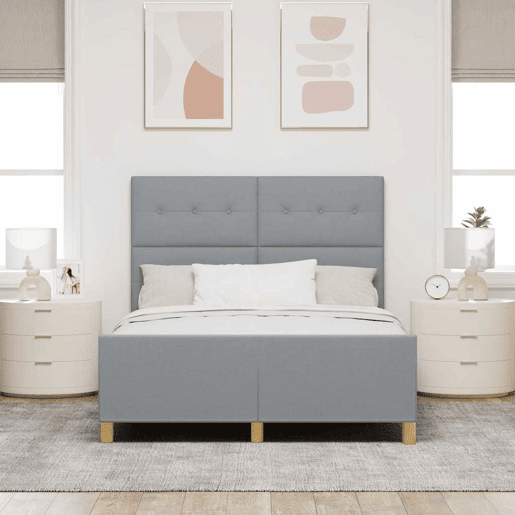 Estrutura da Cama de casal simple Cinzento-claro 160 x 200 cm tecido Estrutura da Cama de casal simple Cinzento-claro 160 x 200 cm tecido