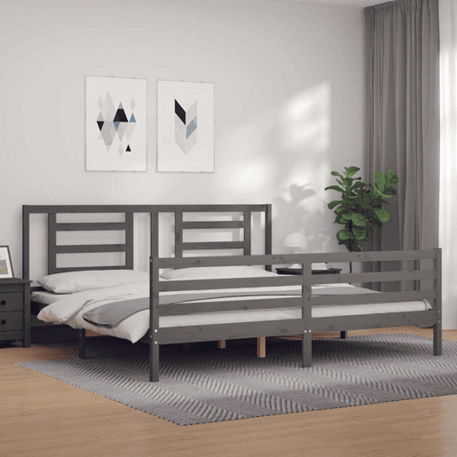Estrutura de Cama de casal moderno com cabeceira 200x200 cm madeira maciça cinza