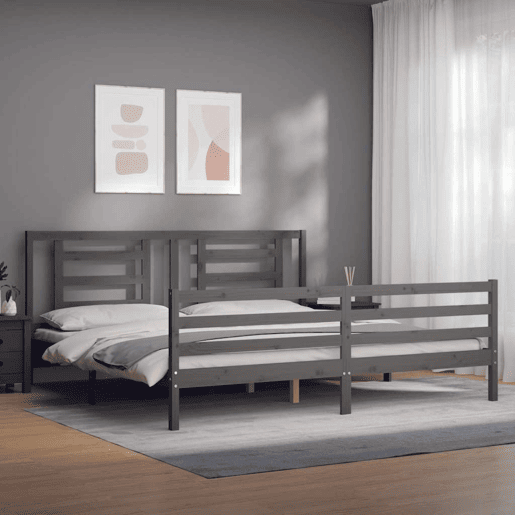 Estrutura de Cama de casal moderno com cabeceira 200x200 cm madeira maciça cinza