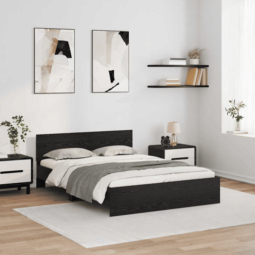 Estrutura da Cama de casal moderno com cabeceira Carvalho Preto 150 x 200 cm