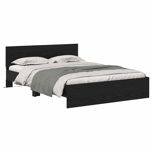 Estrutura da Cama de casal moderno com cabeceira Carvalho Preto 150 x 200 cm