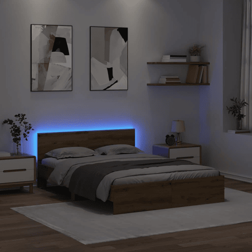 Estrutura de cama de casal moderno com cabeceira - Carvalho Artesanal 150 x 200 cm