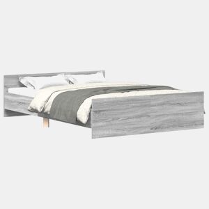 Estrutura de Cama de casal para adultos c painéis de cabeceira e pés cinzento sonoma