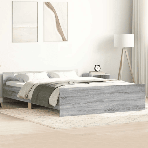 Estrutura de Cama de casal para adultos c painéis de cabeceira e pés cinzento sonoma