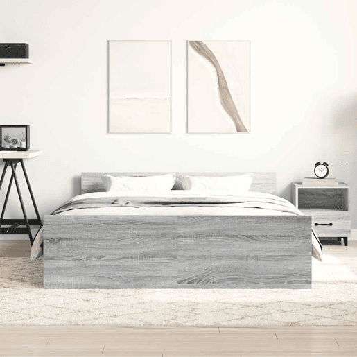Estrutura de Cama de casal para adultos c painéis de cabeceira e pés cinzento sonoma