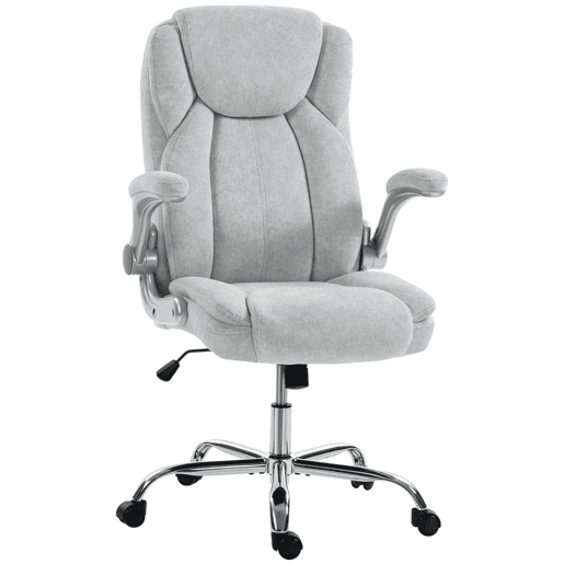 HOMCOM Cadeira de Escritório Apoios de Braços Rebatíveis Assento com Molas Altura Ajustável Função Basculante e Estofada em Veludo 68x69x118 cm Creme
