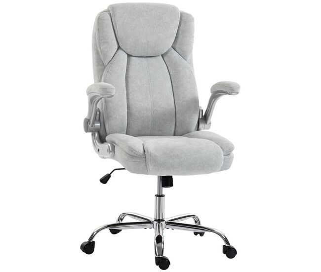 Homcom silla de escritorio ergonómica, silla de oficina con respaldo alto, reposabrazos abatibles, asiento con muelles, altura ajustable, función basculante, tapizado en terciopelo, crema
