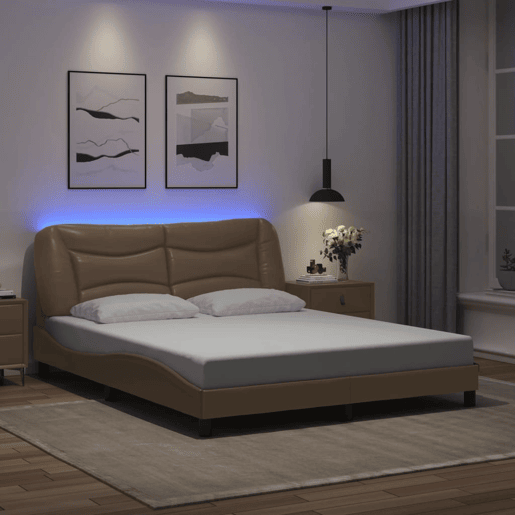 Estrutura de Cama de casal moderno com LED - 160x200 cappuccino