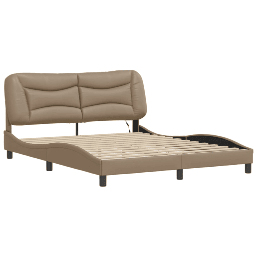 Estrutura de Cama de casal moderno com LED - 160x200 cappuccino