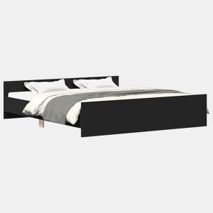 Estrutura de Cama de casal para adultos c painéis cabeceira e pés 200x200 cm preto